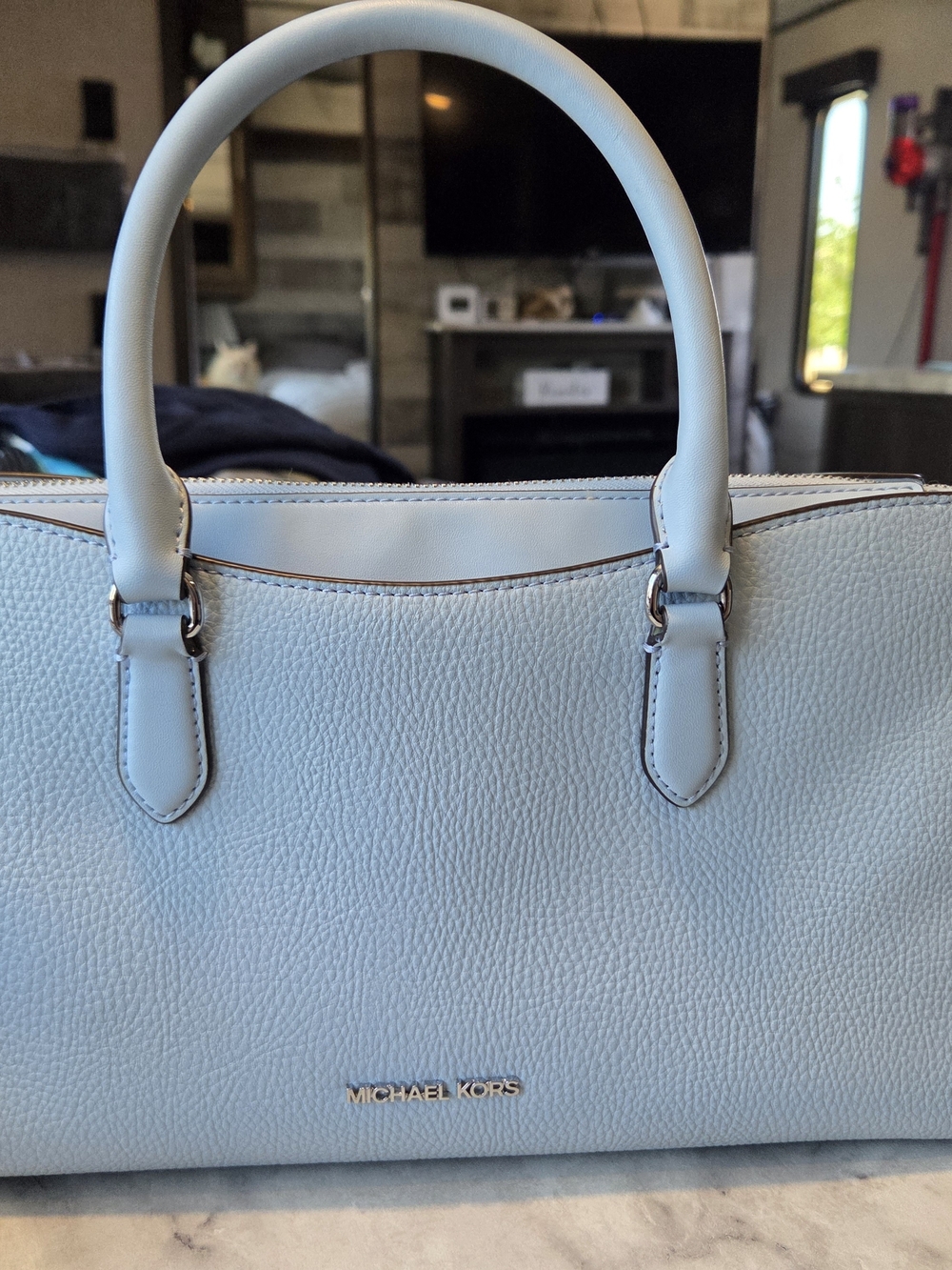 Michael Kors Light Blue Pebbled Leather Satchel And Matching Wallet